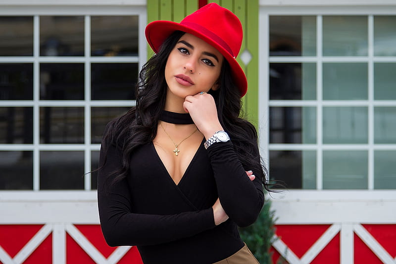 Gorgeous Girl Wearing Red Hat, girls, model, hat, HD wallpaper