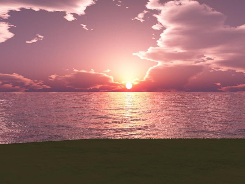 COTTON CANDY SUNSET, sun, ocean, sunset, clouds, sky, pink, HD wallpaper