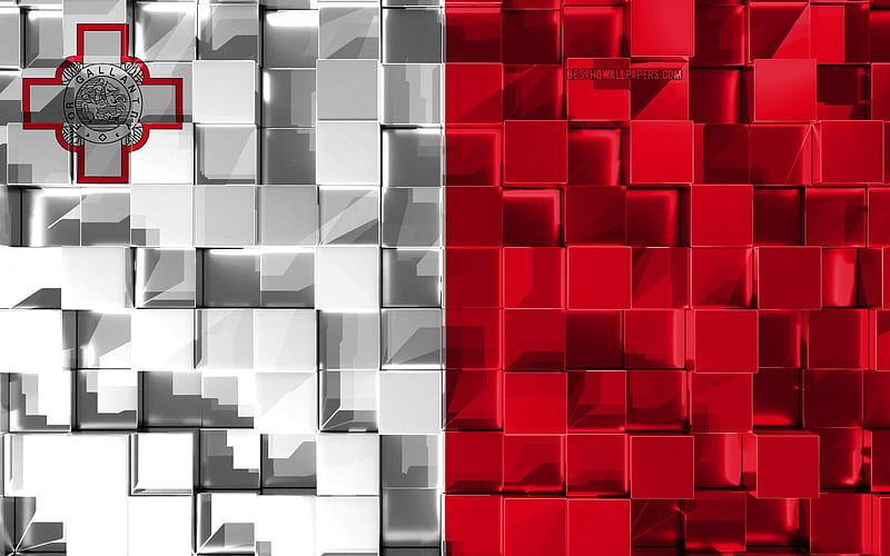 Flag of Malta, 3d flag, 3d cubes texture, Flags of European countries, Malta 3d flag, 3d art, Malta, Europe, 3d texture, HD wallpaper