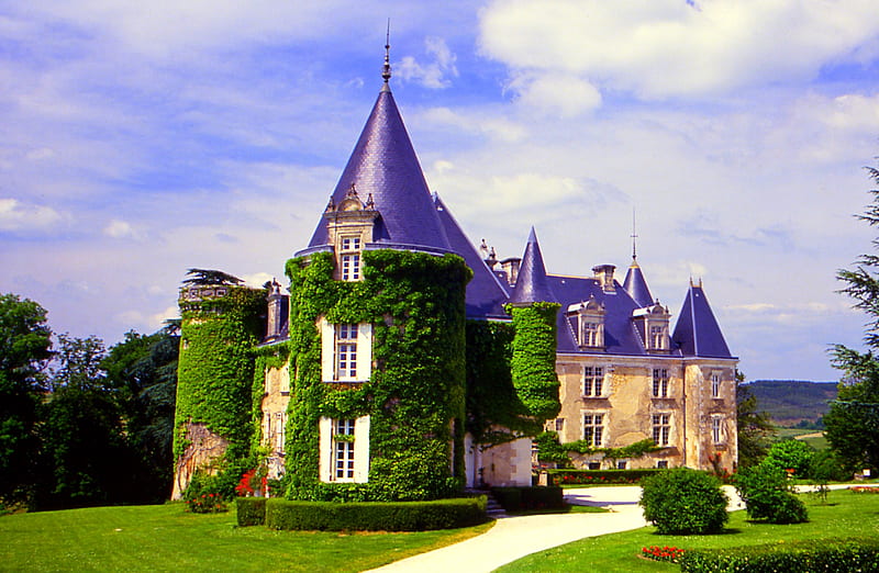 Beautiful Chateau, chateau, house, grass, home, bonito, sky, france, la, cote, de, HD wallpaper