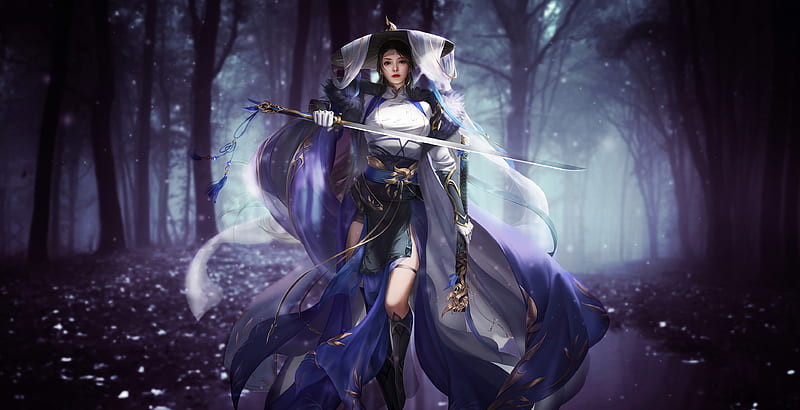 Warrior Women With Sword , asian, warrior, artist, artwork, digital-art, sword, HD wallpaper