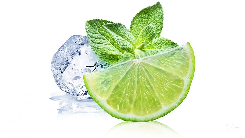 Cool and Refreshing, ice cubes, margarita, lime, fruit, leaves, cool, green, summer, ice, drink, HD wallpaper