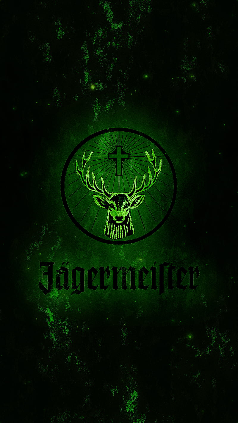 Jagermeister logo, background, drink, green, green background, green logo, green , jagermeister, HD phone wallpaper