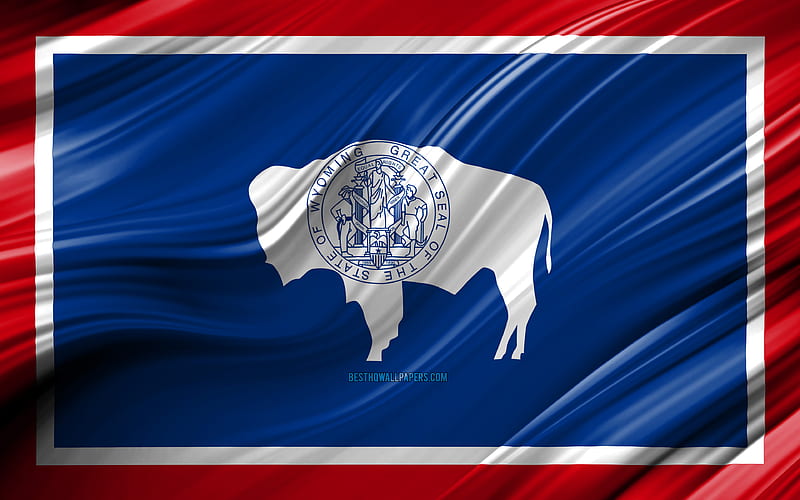 Wyoming flag, american states, 3D waves, USA, Flag of Wyoming, United States of America, Wyoming, administrative districts, Wyoming 3D flag, States of the United States, HD wallpaper