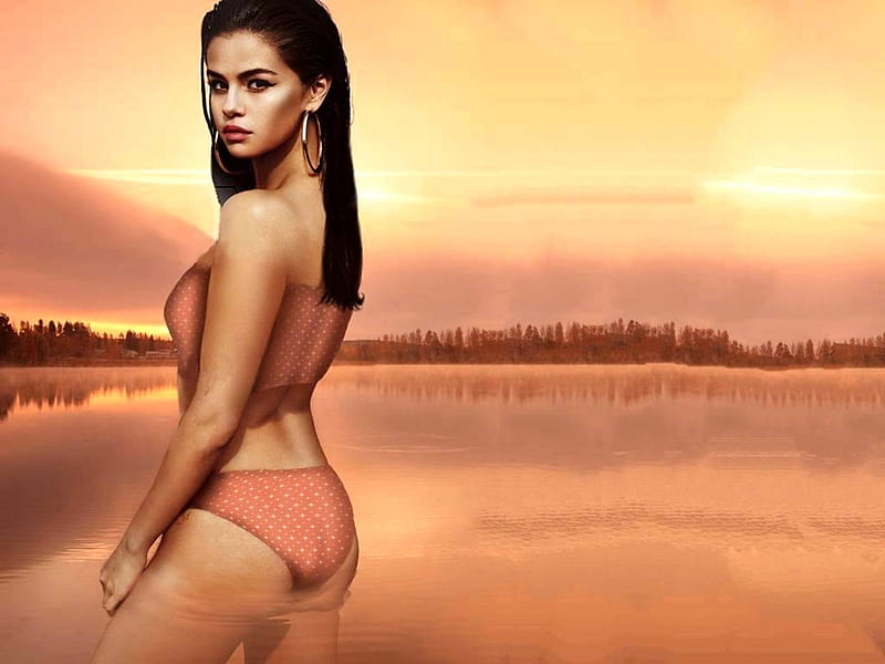 Selena Gomez, model, bonito, singer, lake, bikini, actress, Gomez, 2017, Selena, HD wallpaper