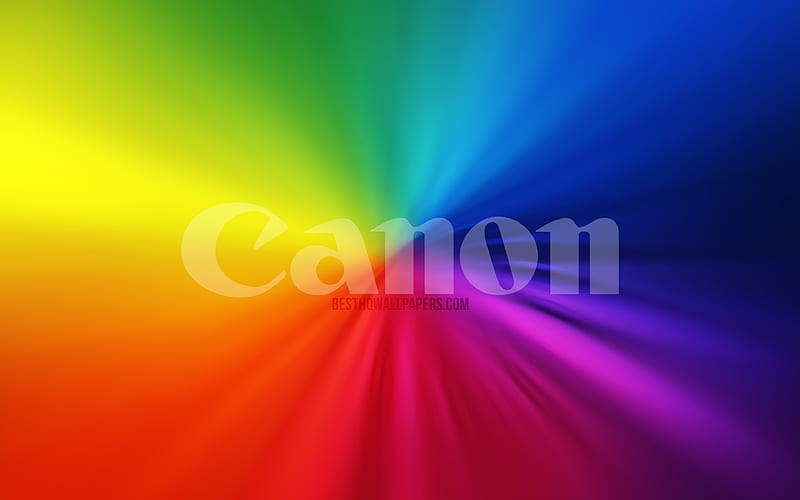 Canon logo vortex, rainbow backgrounds, creative, artwork, brands, Canon, HD wallpaper