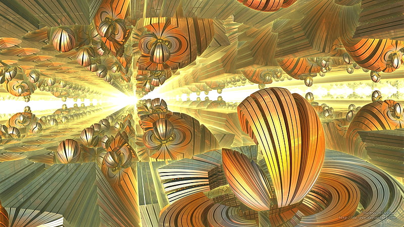 Bulb City - 3d Fractal Art, CGI, Mandelbulb, Fractal, 3D, Artistic, Digital, Abstract, yellow, HD wallpaper