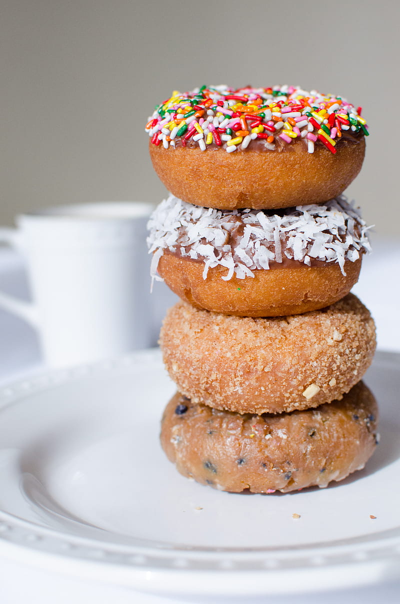 donuts, dessert, sprinkling, breakfast, HD phone wallpaper