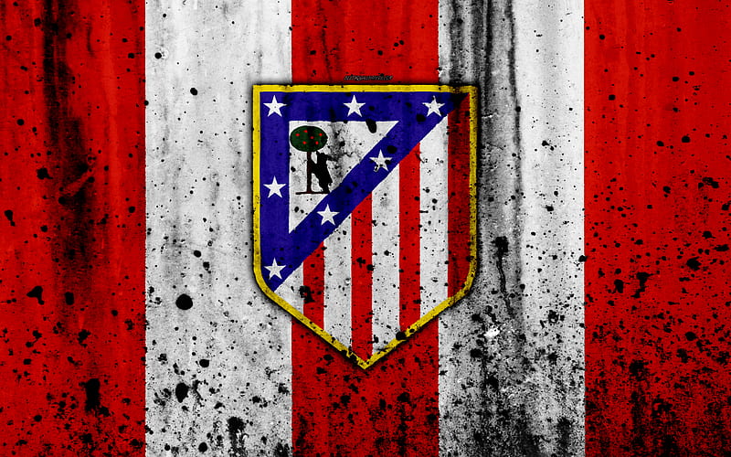 Atletico Madrid grunge, La Liga, stone texture, soccer, football club, LaLiga, Atletico Madrid FC, HD wallpaper