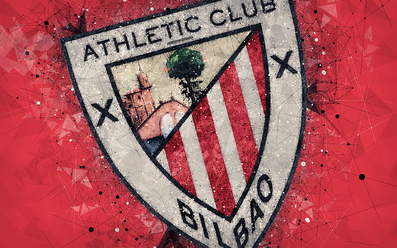 Athletic Bilbao FC creative logo, Spanish football club, Bilbao, Spain, geometric art, red abstract background, LaLiga, football, emblem, HD wallpaper