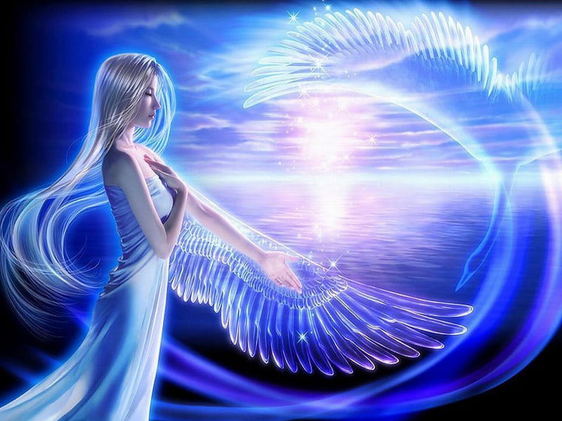 Sweet Blue Angel, fantasy, angel, abstract, blue, sweet, HD wallpaper
