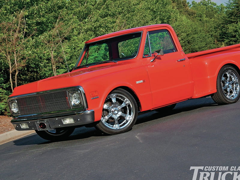 1972 Chevrolet Cheyenne, Gm, Red, Chrome Wheels, Classic, Hd Wallpaper 