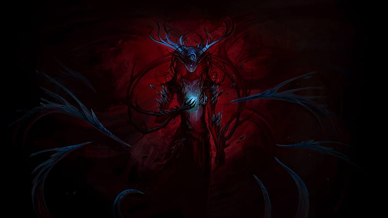 Dark Fantasy Queen, red, fantasy, dark, queen, black, HD wallpaper