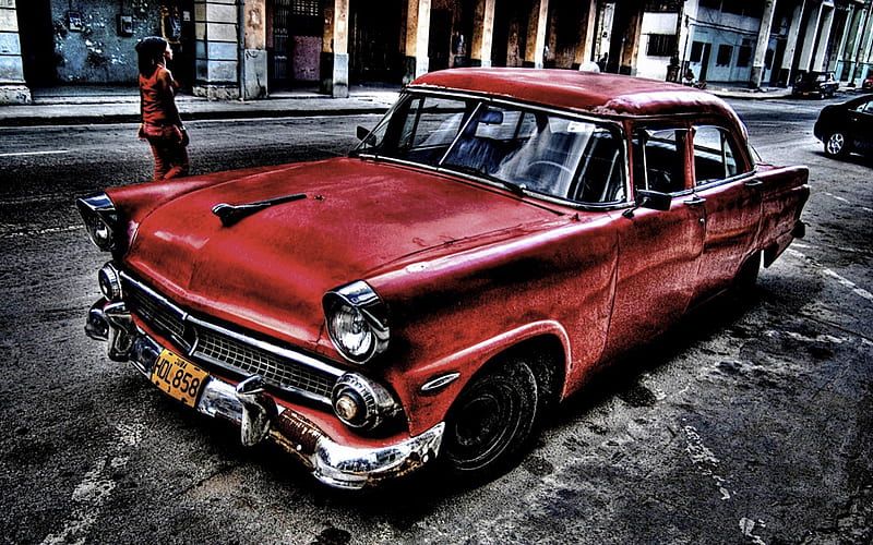 nondescript vintage car in havana r, streetcity, girl, car, r, vintage, HD wallpaper