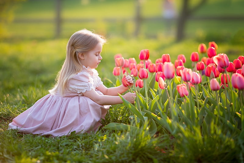 Little Girl, Dress, Spring, Flowers, Summer, HD wallpaper
