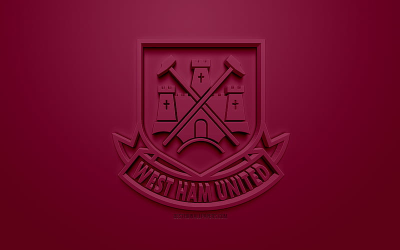 West Ham United FC, creative 3D logo, purple background, 3d emblem, English football club, Premier League, London, England, 3d art, football, stylish 3d logo, HD wallpaper
