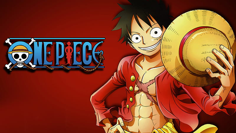 One Piece Luffy Wearing Red Coat Holding A Hat With Red Background Anime, HD wallpaper