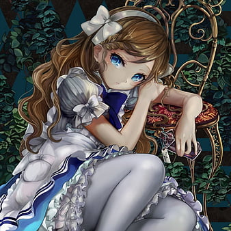 Alice, games, dress, green eyes, video games, bonito, knife, anime