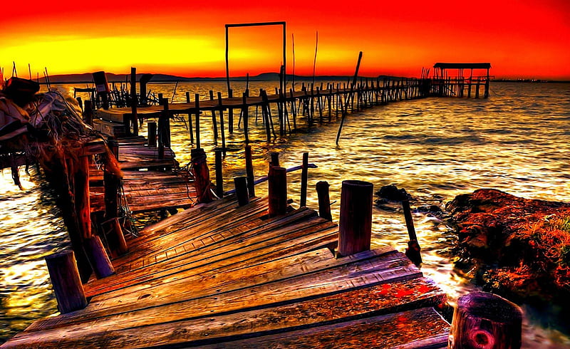 Old Pier, architecture orange, high dynamic range, seaport, dusk, yellow, fishing cabin, sunset, cabin, clouds, afternoon, multicolor, colros, evening, morning, fishing, wood, art, , dawn, port, waves, vie, sky, water, harbour, purple, harbourage, hop, red, artistic, colorful, brown, renderized, twilight, old, artwork harborage, graphy, bridge, way, river, road, night horizon, foam, pier, creek, maroon, lake, haven, made man, ripples, walkways, day, r, colours, nature, harbor, natural, HD wallpaper