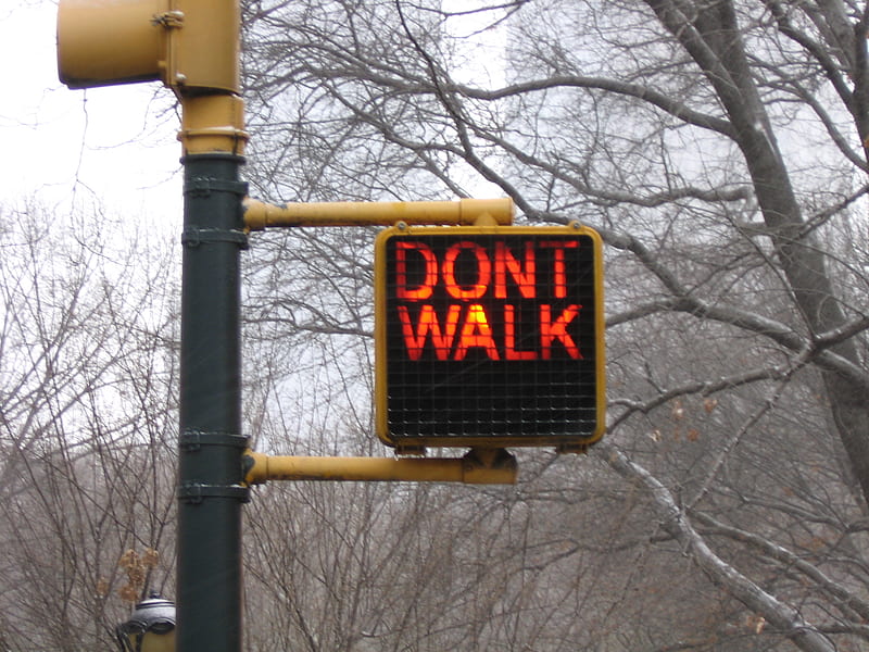 Don't Walk, intersection, road, people, HD wallpaper
