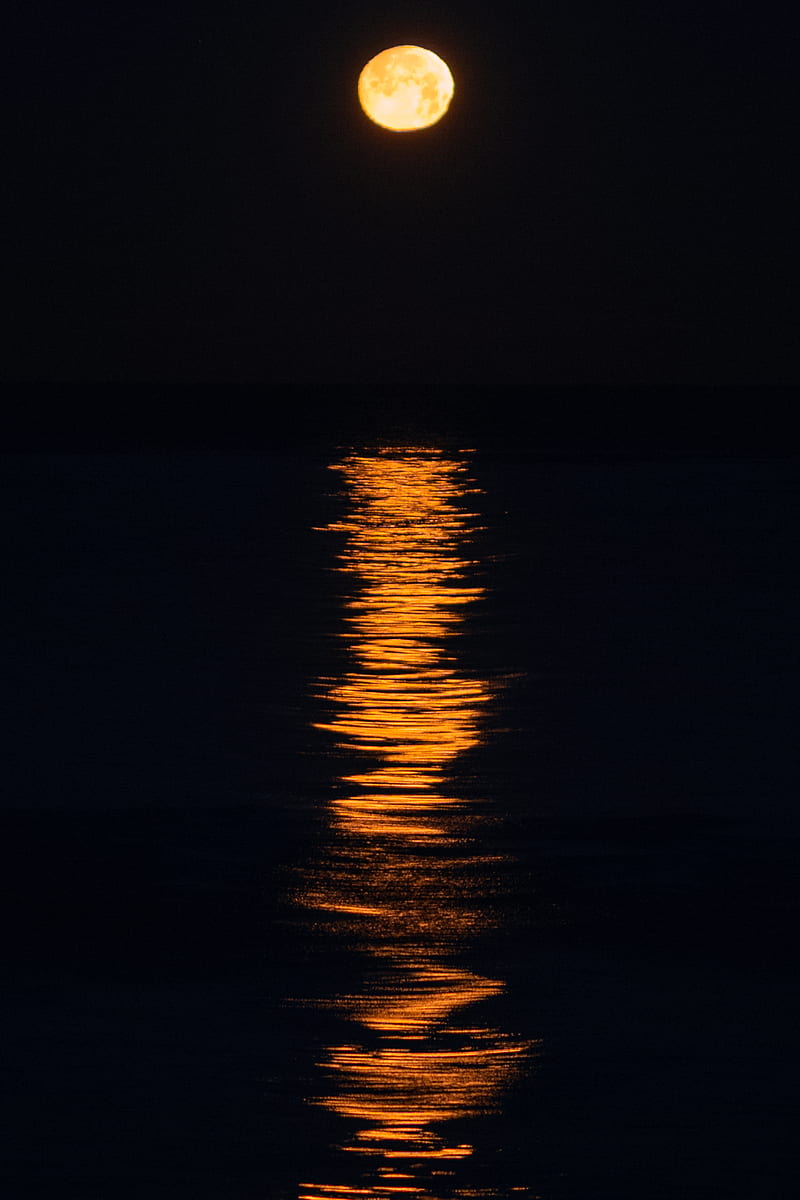 moon, light, sea, night, dark, HD phone wallpaper