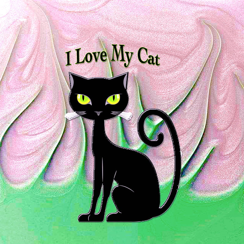 Love My Cat, black, cat, kitty, love, pet, purr, HD phone wallpaper
