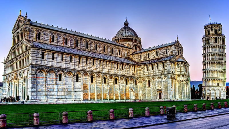 magnificent cathedral and tower of pisa r, cathedral, leaning, grass, tower, r, HD wallpaper