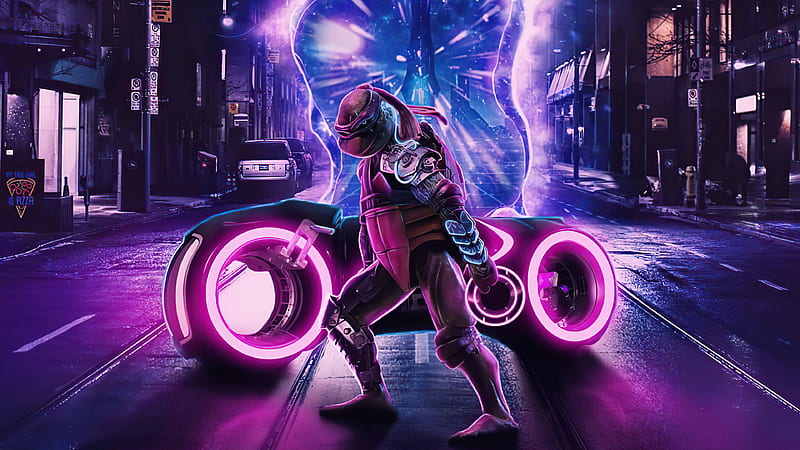 Scifi Tmnt Tron Bike , scifi, teenage-mutant-ninja-turtles, tron, neon, artist, artwork, digital-art, HD wallpaper