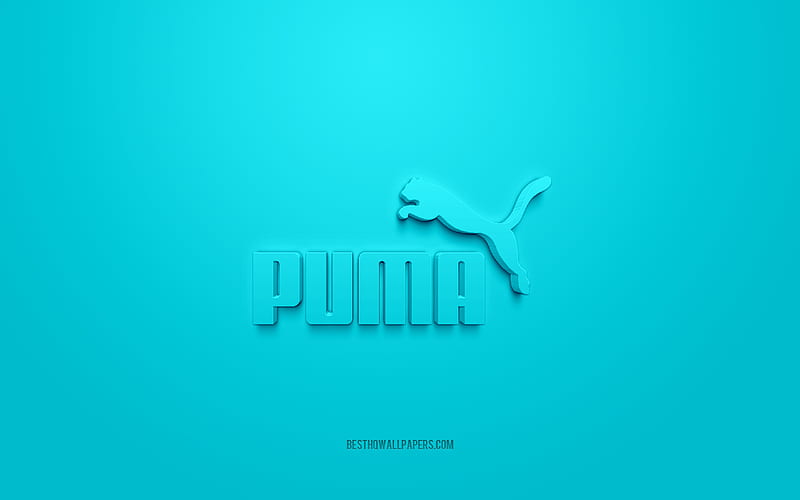 Puma logo, turquoise background, Puma 3d logo, 3d art, Puma, brands logo, turquoise 3d Puma logo, HD wallpaper