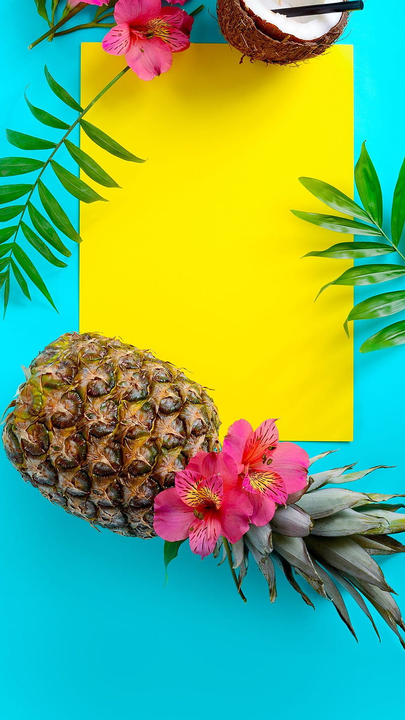 Enter text, flowers, food, fruit, paper, pineapple, HD phone wallpaper