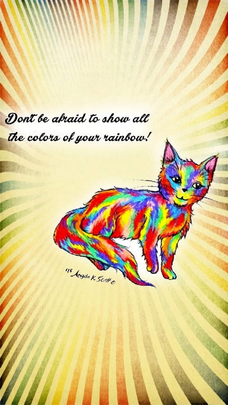 Rainbow Kitty Cat, art, be you, colors, drawings, inspirational, motivational, patterns, pride, proud, sayings, HD phone wallpaper