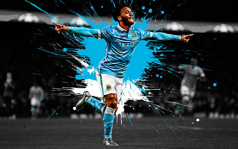 Download wallpapers Raheem Sterling, 4k, Manchester City FC, art, English  football player, splashes of paint, grunge art, creative art, Premier  League, England,…