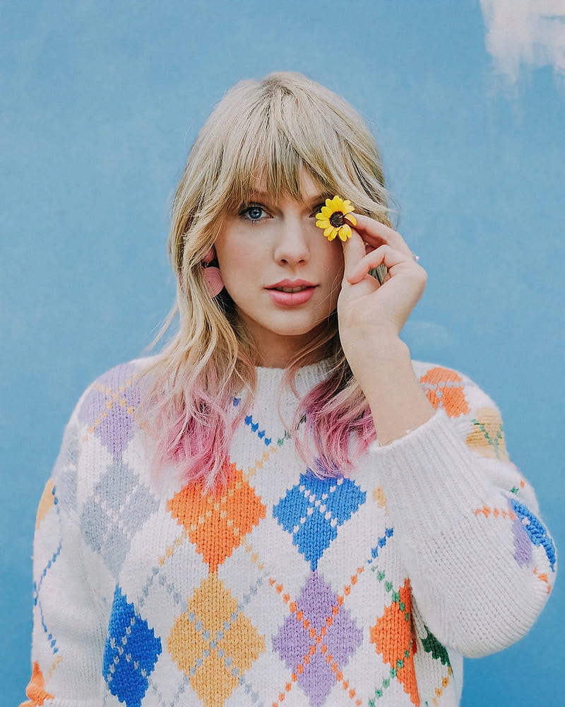 Taylor Swift, women, singer, blonde, blue eyes, long hair, flowers, frontal view, sweater, HD phone wallpaper