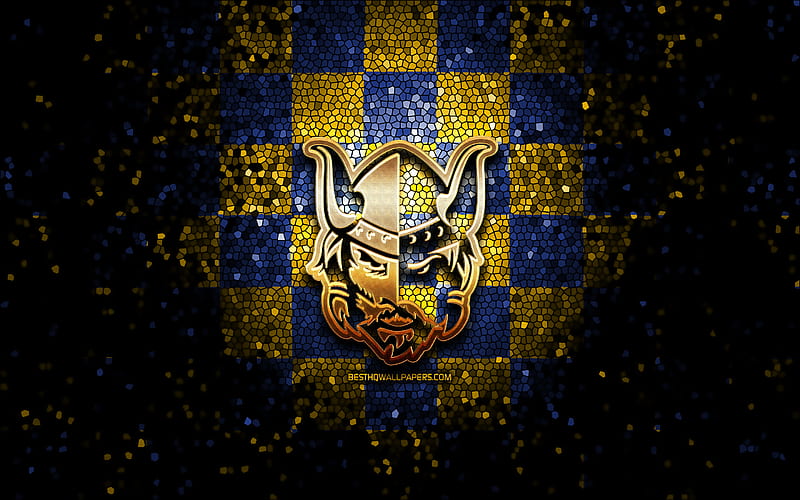 Mikkelin Jukurit, glitter logo, Liiga, blue yellow checkered background, hockey, finnish hockey team, Mikkelin Jukurit logo, mosaic art, finnish hockey league, HD wallpaper