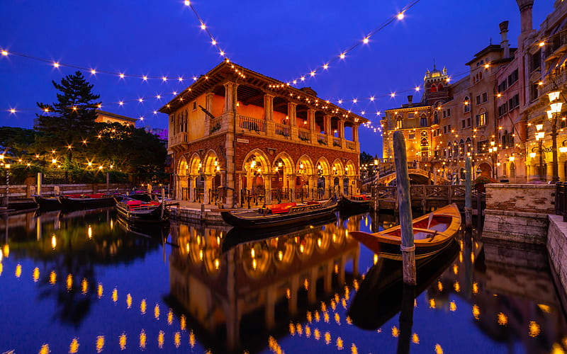 Tokyo Disney Resort, Tokyo, evening, boat, Japanese Disneyland, japan, Tokyo Disneyland, HD wallpaper