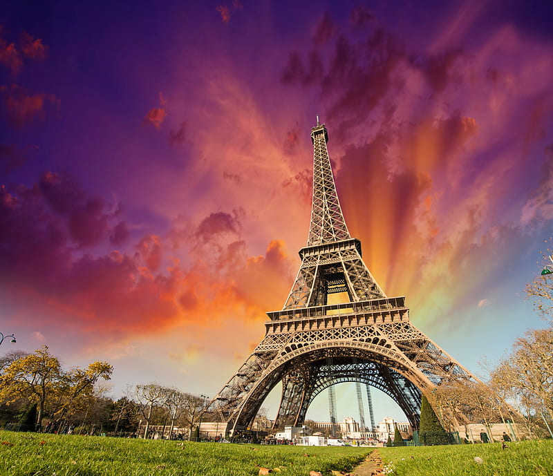 Eiffel Tower, Paris, nature, sunshine, sunset, HD wallpaper