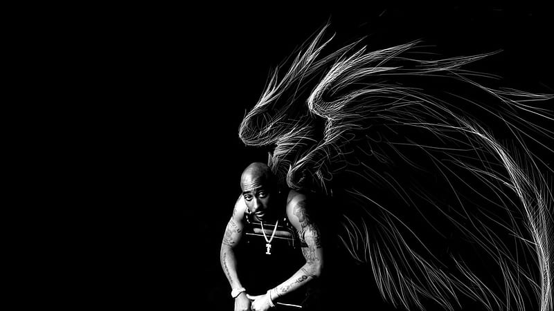 2Pac Tupac With Wings In Black Background Music, HD wallpaper | Peakpx