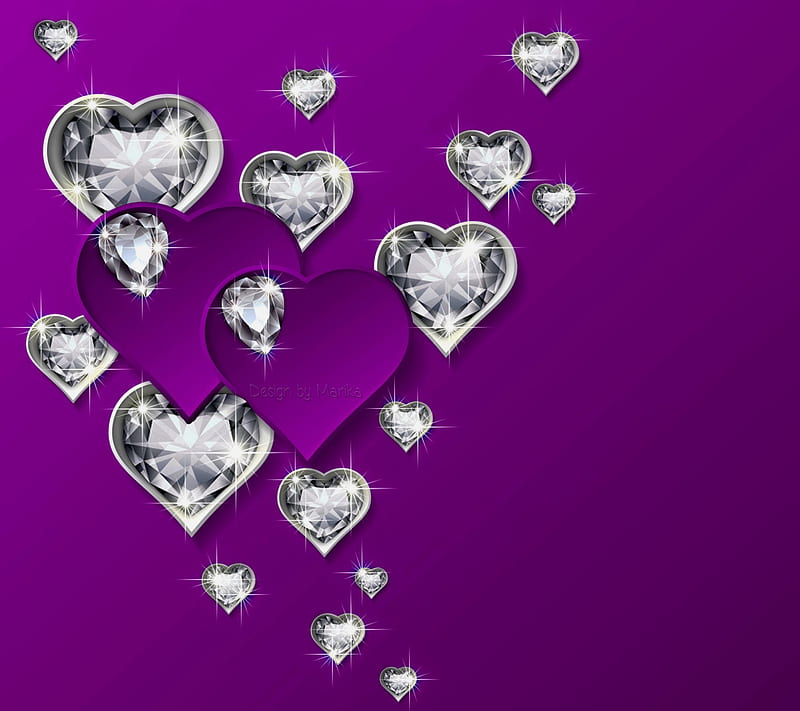 Hearts & Diamonds, sparkle, glow, purple, love, valentine, corazones, diamonds, luxury, HD wallpaper