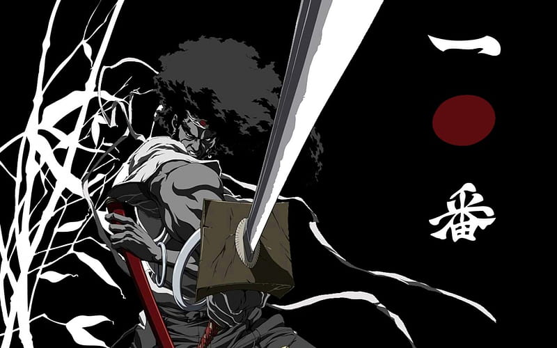 Afro Samurai, black background, anime, afro, weapon, sword, HD wallpaper