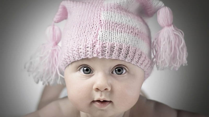 Cute Baby Is Wearing White Pink Woolen Knitted Cap Cute, HD wallpaper