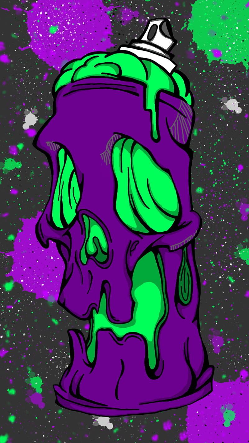 Skull spray can, skull, spray, can, purple, green, HD phone wallpaper