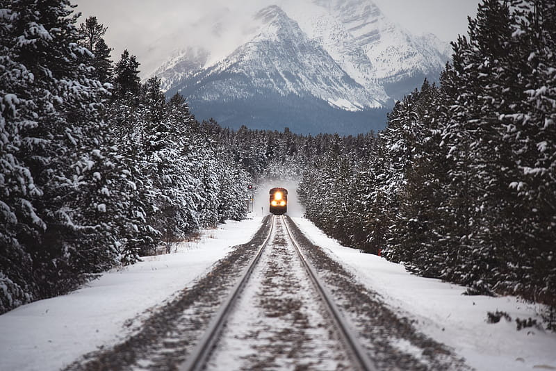 Vehicles, Train, Mountain, Snow, Tracks, Winter, HD wallpaper