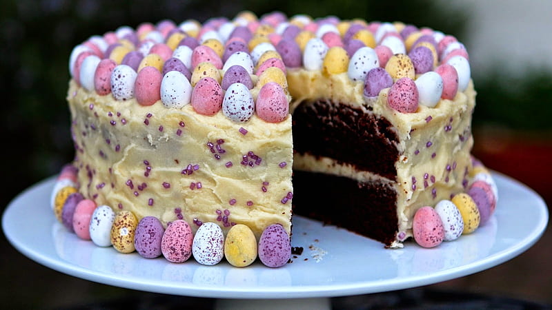Easter cake, cake, egg, tort, food, chocolate, easter, pink, dessert, pastel, HD wallpaper