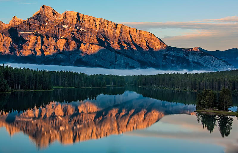 Two Jack Lake, reflection, mountains, lake, nature, canada, HD wallpaper