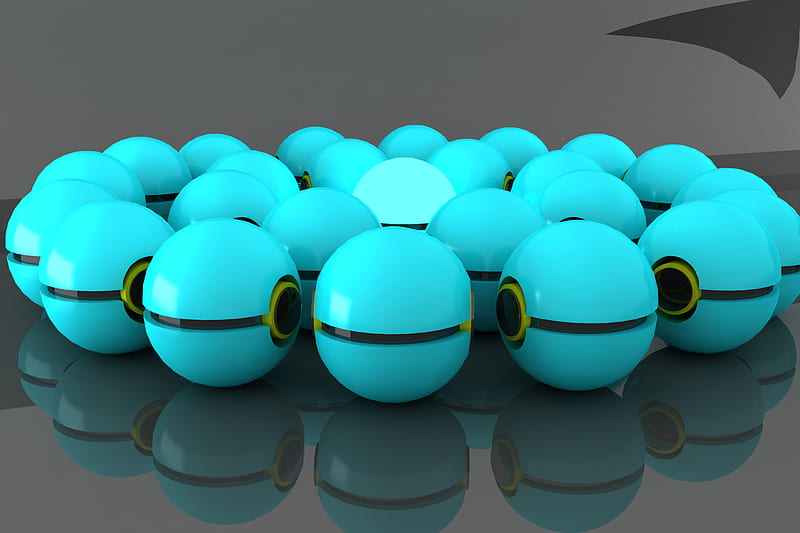 balls, rendering, modeling, blue, HD wallpaper