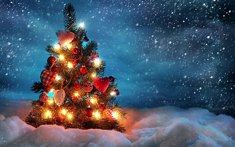 christmas 2019, snow, decorations, light, HD wallpaper