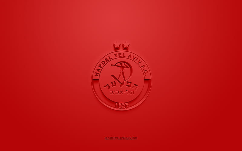 Hapoel Tel Aviv FC, creative 3D logo, red background, 3d emblem ...