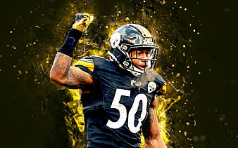 TJ Watt, Pittsburgh Steelers, NFL, american football, portrait, yellow  stone background, HD wallpaper