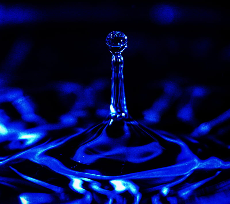 BLUE DROP, blue, drip, drop, fluid, water, HD wallpaper