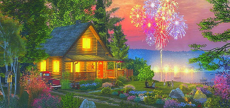 ★Grand Finale★, architecture, family, cottages, gardening, holidays, lovely, love four seasons, bonito, attractions in dreams, paintings, fireworks, flowers, 4th of July, forests, cabins, HD wallpaper